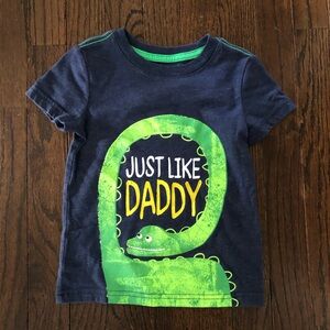 Cat & Jack Boys 2T Heathered Navy Blue/Bright Green Dino “Just Like Daddy” Tee